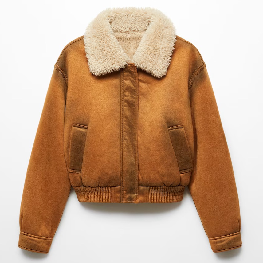 Mango Worn-Effect Shearling Jacket